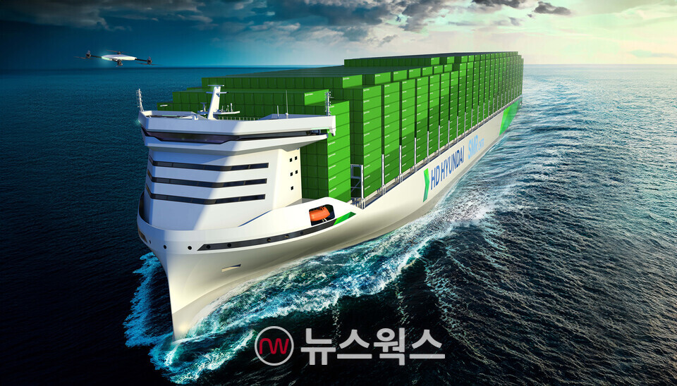 HD한국조선해양이 공개한 원자력 추진 컨테이너선 설계 모델 조감도. (사진제공=HD한국조선해양)