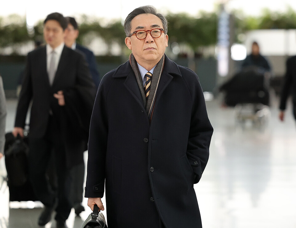 조태열 외교부 장관이 14일 오후 유럽 최대 규모 안보 국제회의인 뮌헨안보회의(MSC) 참석하기 위해 인천국제공항에서 출국하고 있다. (사진=뉴스1)