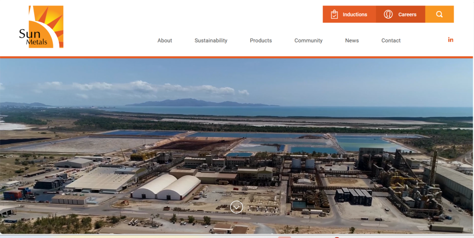 고려아연의 손자회사인 '썬메탈스코퍼레이션'의 홈페이지 메인 화면. (출처=썬메탈스코퍼레이션 홈페이지)