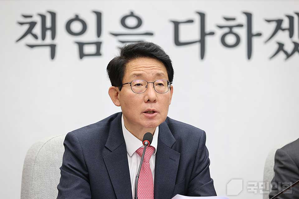 김상훈 국민의힘 정책위의장이 7일 국회에서 열린 '국민의힘 원내대책회의'에서 발언하고 있다. (사진제공=국민의힘)