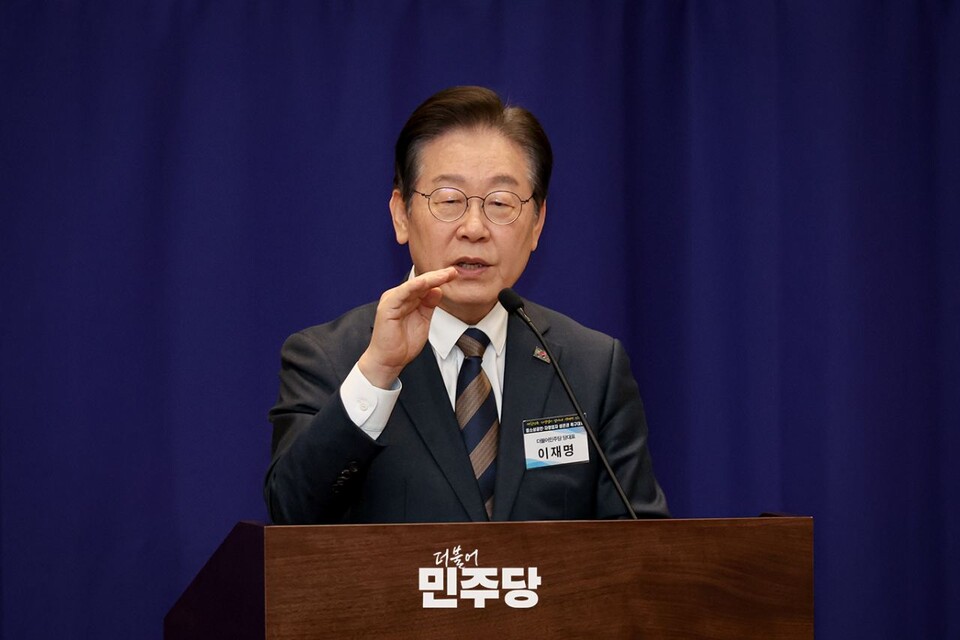 이재명 민주당 대표가 지난 10일 국회에서 열린 '중소상공인자영업자 생존권 촉구대회'에서 발언하고 있다. (사진제공=민주당)