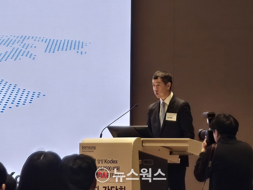 임태혁 삼성자산운용 ETF운용본부장이 18일 서울 한국거래소에서 열린 'KODEX 미국S&P500버퍼3월액티브 ETF 출시' 기자간담회에서 발언하고 있다. (사진=박성민 기자)