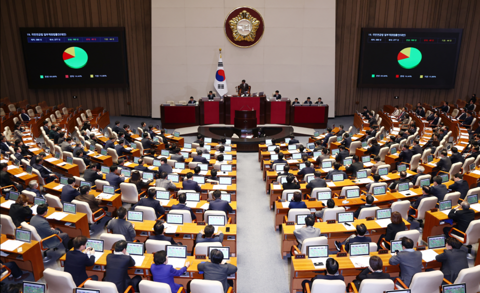 20일 오후 서울 여의도 국회에서 열린 제423회국회(임시회) 제2차 본회의에서 국민연금 모수개혁안을 담은 '국민연금법 일부개정법률안(대안)'이 통과되고 있다. (사진=뉴스1)