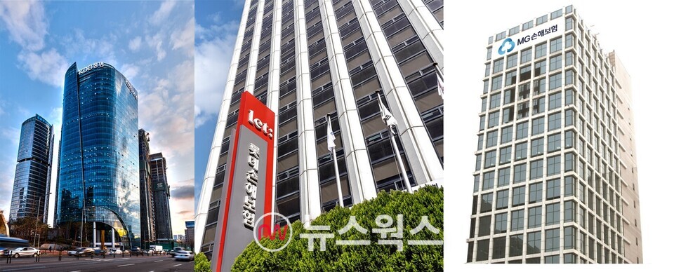 KDB생명(왼쪽부터), 롯데손해보험, MG손해보험 사옥 전경. (사진제공=각 사)