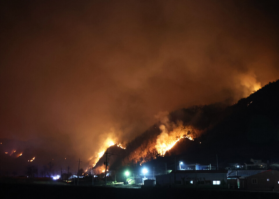 영양군 산불이 민가에 근접한 모습. (사진제공=영양군)
