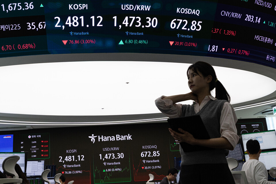 31일 코스피 지수는 전 거래일 대비 76.86p(3.00%) 하락한 2,481.12, 코스닥 지수는 20.91p(3.01%) 하락한 672.85으로 장을 마감했다. (사진=뉴스1)