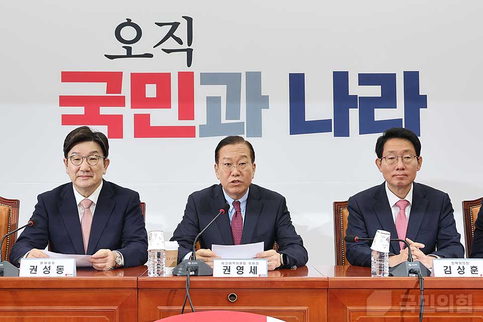 권영세(가운데) 국민의힘 비상대책위원장이 지난 3일 국회에서 열린 비상대책위원회의에서 발언하고 있다. (사진제공=국민의힘)