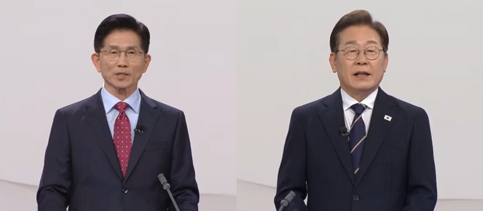 김문수(왼쪽) 국민의힘 대선 후보와 이재명 더불어민주당 대선 후보.(사진=중앙선거방송토론위원회)