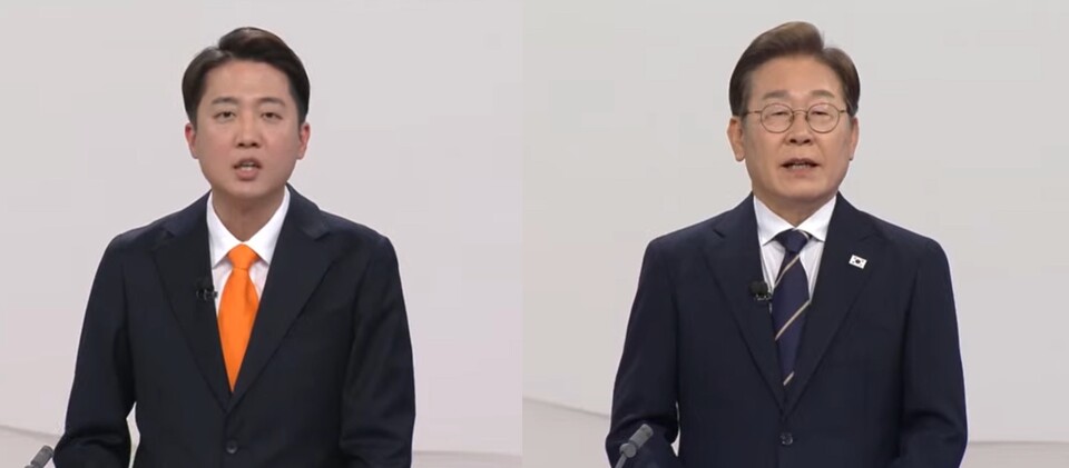 이준석(왼쪽) 개혁신당 대선 후보와 이재명 더불어민주당 대선 후보.(사진=중앙선거방송토론위원회)