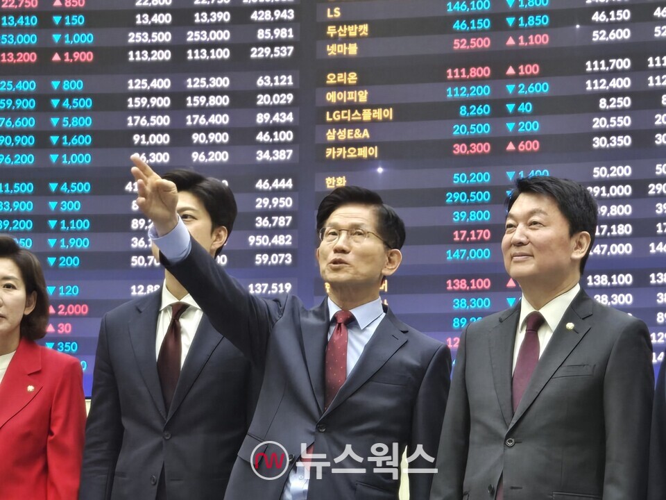 김문수 국민의힘 대선 후보가 22일 오전 서울 여의도 한국거래소를 방문해 홍보관을 둘러보고 있다. (사진=박성민 기자)