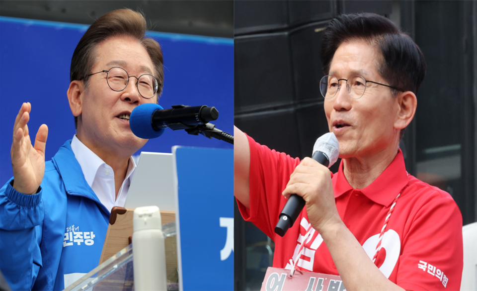이재명(왼쪽) 더불어민주당 대선후보와 김문수 국민의힘 대선후보가 각각 유세를 하고 있다. (사진=뉴스1)