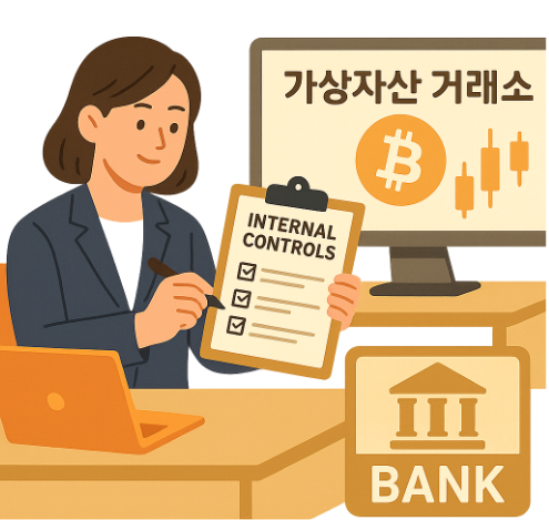 은행 직원이 가상자산거래소의 내부통제 현황을 살펴보고 있다. (출처=미리캔버스 AI)
