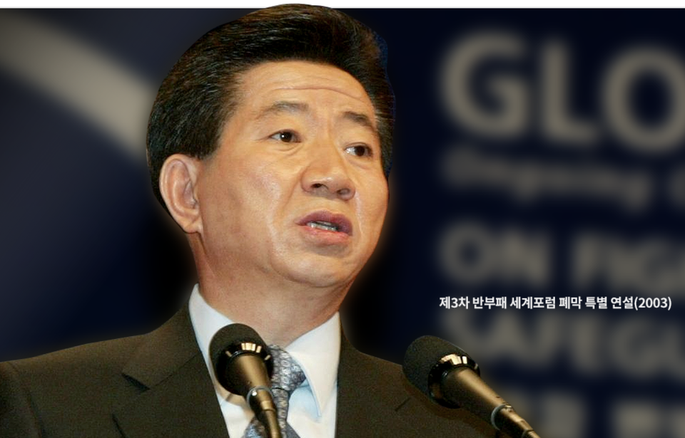 지난 2003년 노무현 당시 대통령이 제3차 반부패 세계포럼 폐막 연설을 하고 있다. (출처=대통령기록관)