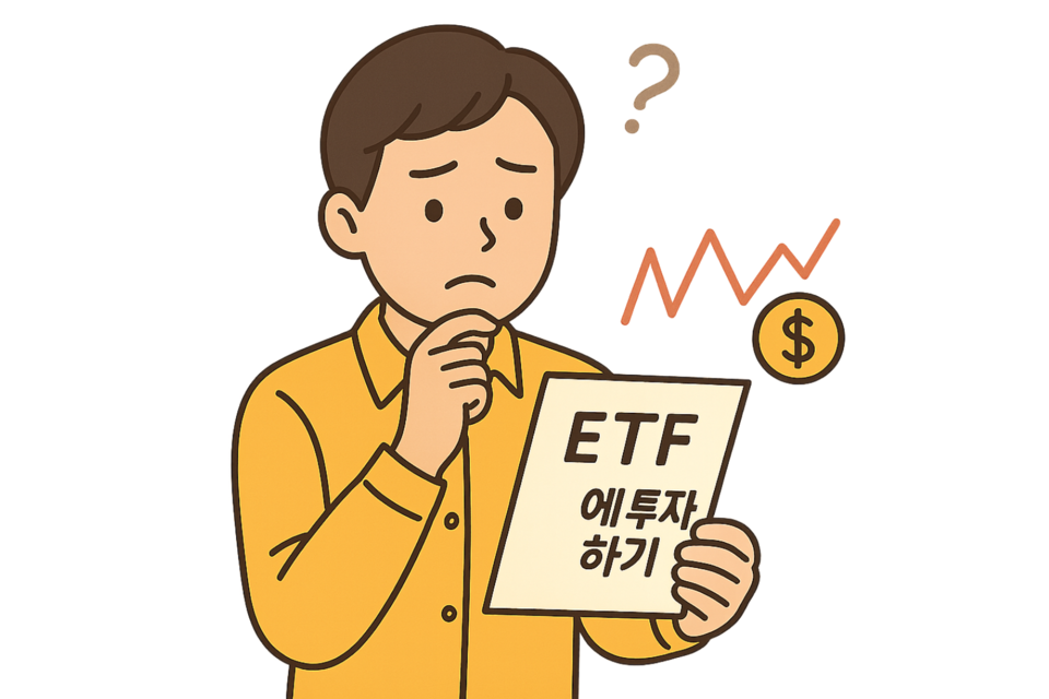 주식 초보자가 ETF 투자에 망설이고 있다. (출처=미리캔버스 AI)