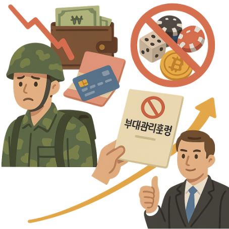 훈령 개정으로 불법 자금으로 빠져나가는 병사들의 급여가 제도권 금융에 유입되고 있다. (출처=미리캔버스 AI)
