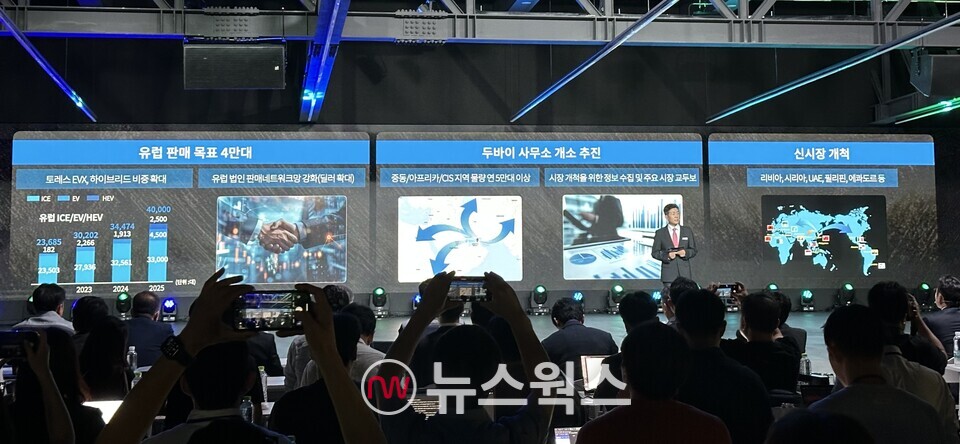 황기영 KGM 대표이사가 경영현황 및 수출 전략에 대해 발표하고 있다. (사진=정현준 기자)