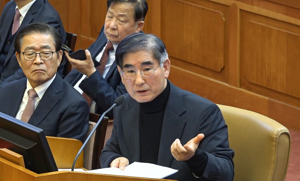 김용현 전 국방부 장관이 23일 오후 서울 종로구 헌법재판소에서 열린 윤석열 대통령 탄핵심판 4차변론에 증인으로 출석해 발언하고 있다. (사진=뉴스1)