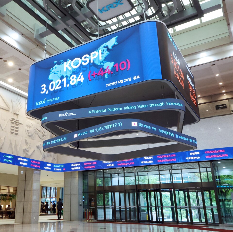 지난 20일 종가 기준 한국거래소 전광판. (사진제공=한국거래소)