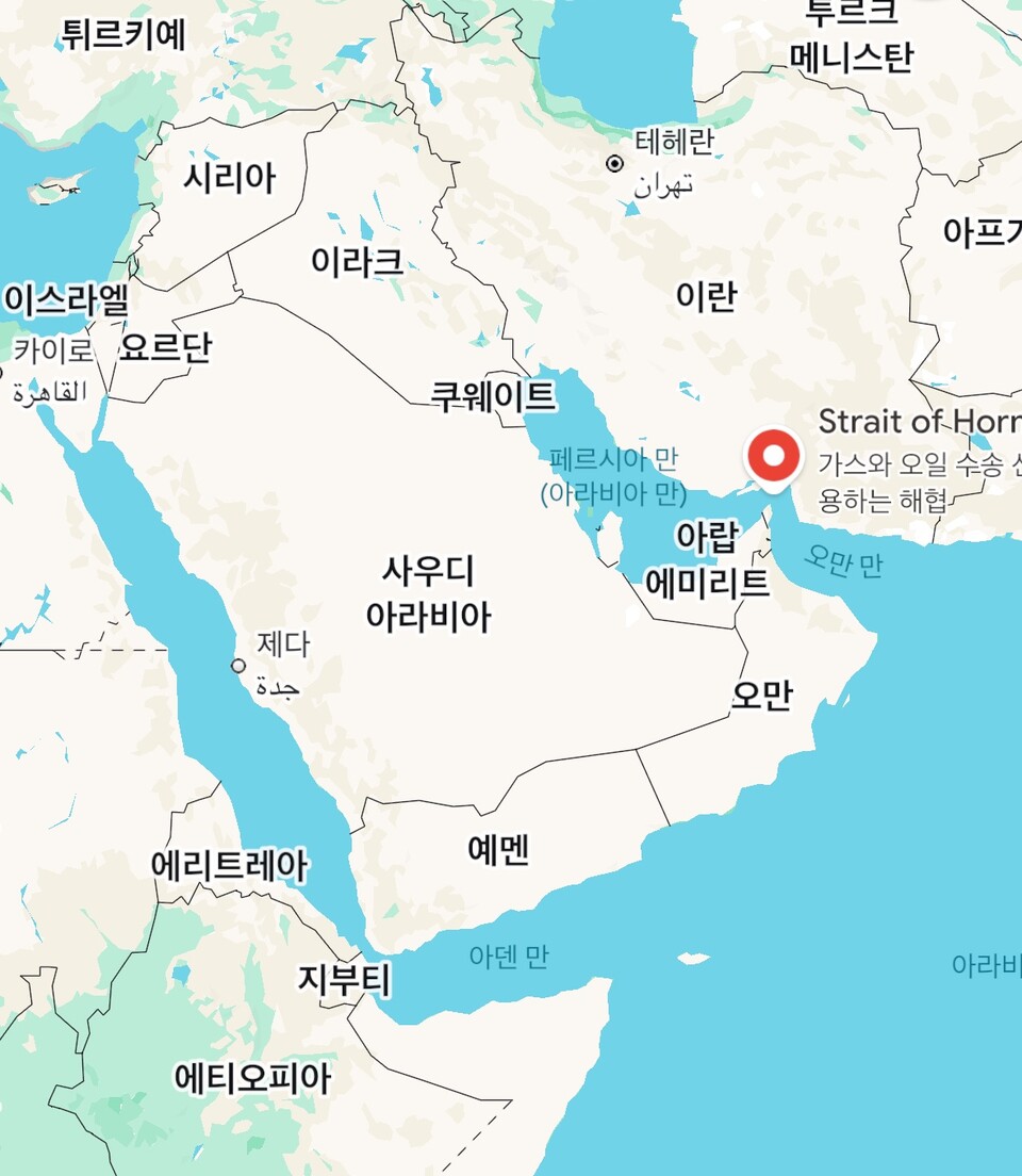 이란 호르무즈 해협. (출처=구글지도)