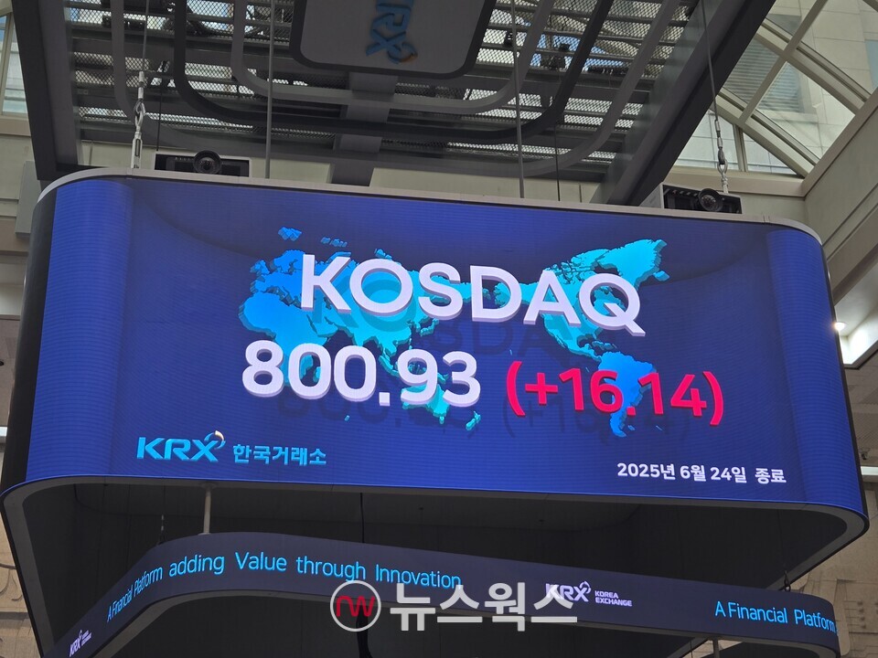 24일 종가 기준 한국거래소 전광판. (사진=박성민 기자)
