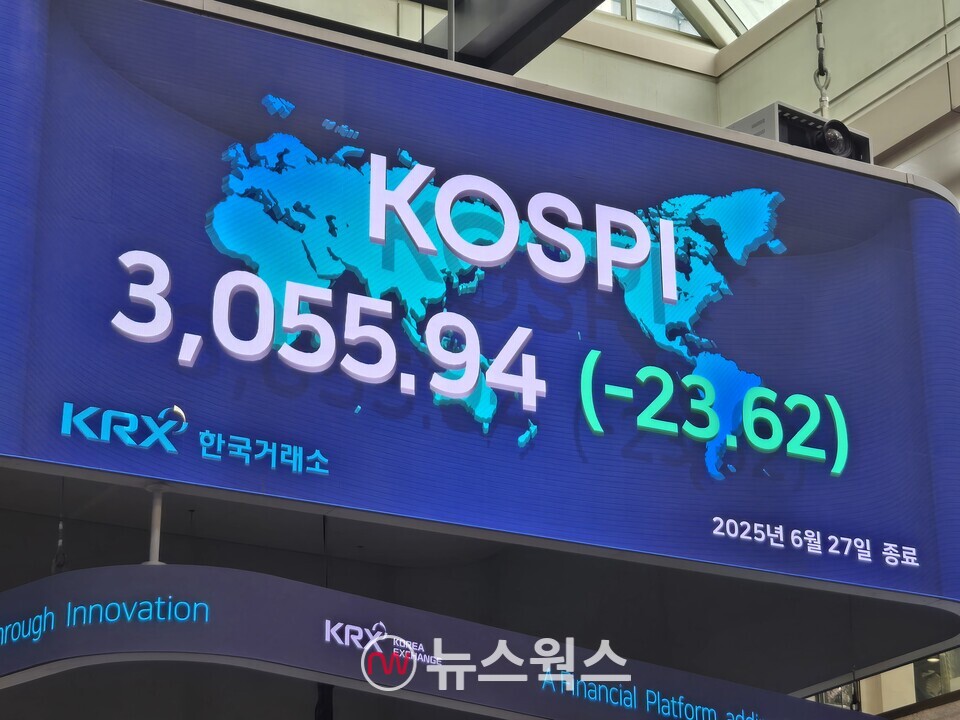 27일 종가 기준 한국거래소 전광판. (사진=박성민 기자)