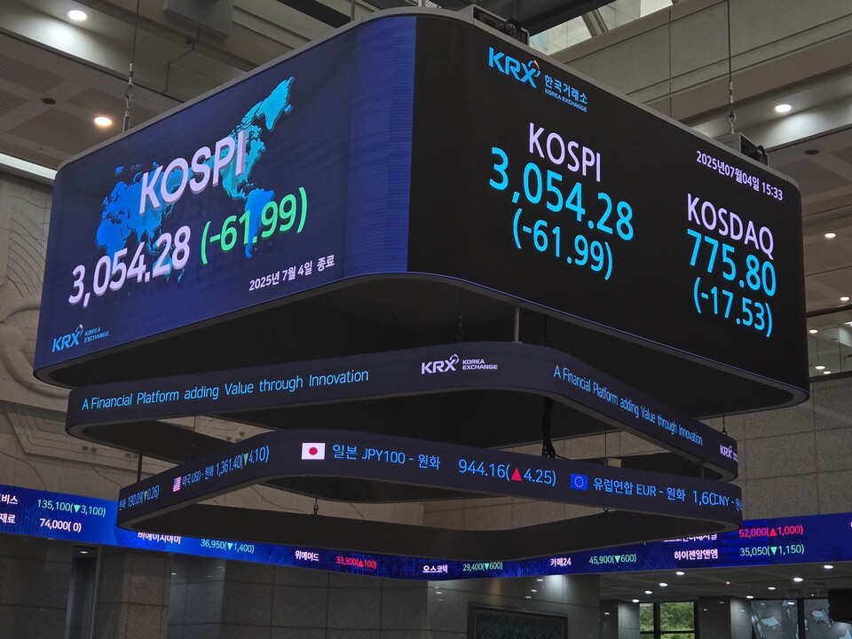 4일 종가 기준 한국거래소 전광판. (사진=박성민 기자)
