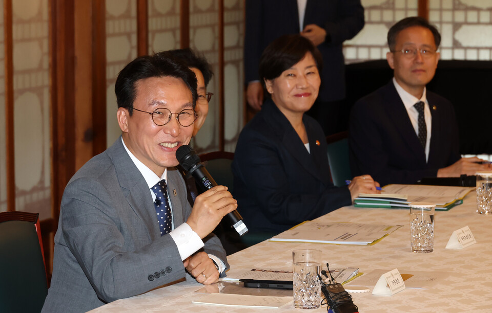 김민석 국무총리가 6일 서울 종로구 삼청동 총리공관에서 열린 이재명 정부 첫 고위당정협의회에서 발언하고 있다. (사진=뉴스1)