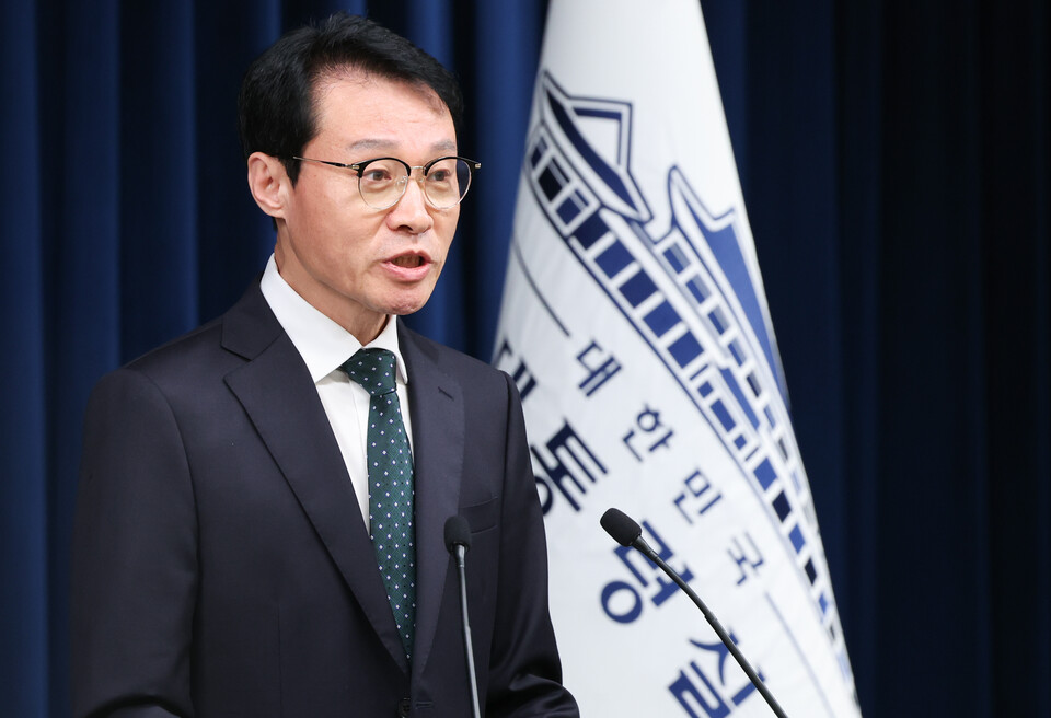 이규연 대통령실 홍보소통수석이 7일 서울 용산구 대통령실 청사에서 인천 계양구 맨홀 사고 관련 브리핑을 하고 있다. (사진=뉴스1)