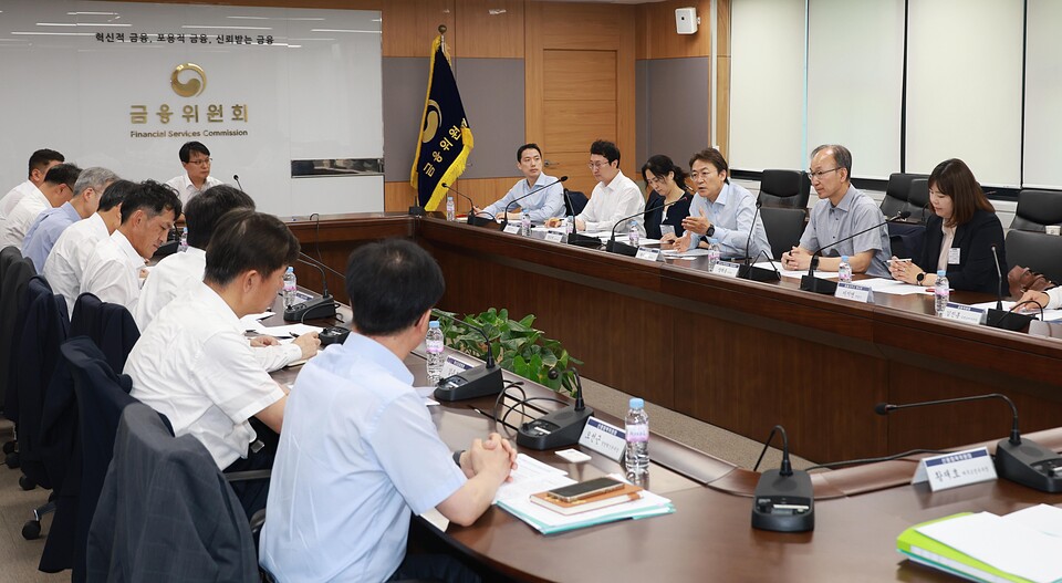 권대영 금융위원회 사무처장(오른쪽줄 왼쪽 네번째)이 11일 개최된 전문가 간담회에서 발언을 하고 있다. (사진제공=금융위원회)