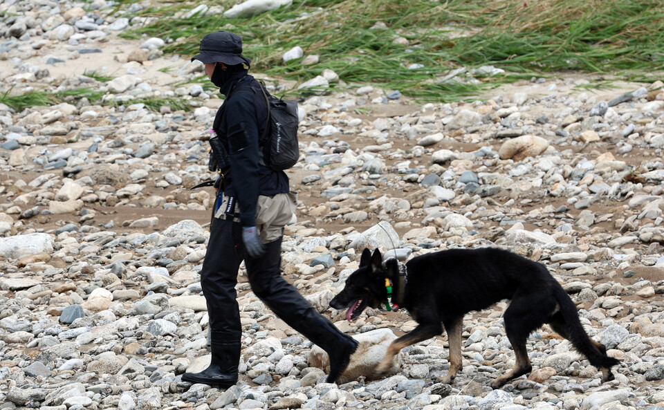 21일 경기도 가평군 조종면 대보교 수해현장에서 경찰이 실종자 수색작업을 하고 있다. (사진=뉴스1)