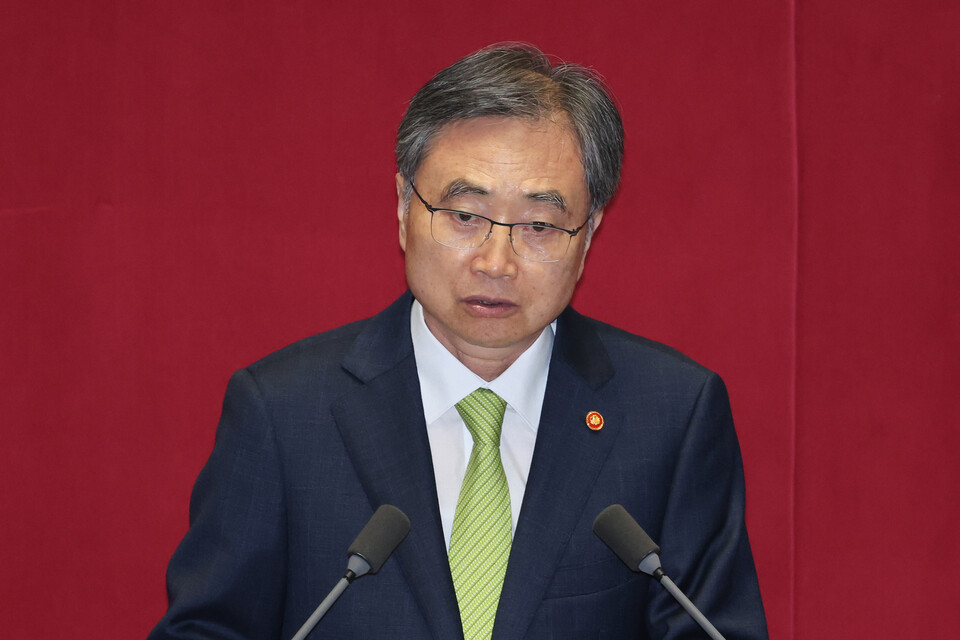 조현 외교부 장관이 23일 오후 서울 여의도 국회에서 열린 제427회국회(임시회) 제2차 본회의에서 신임 국무위원 인사말을 하고 있다. (사진=뉴스1)