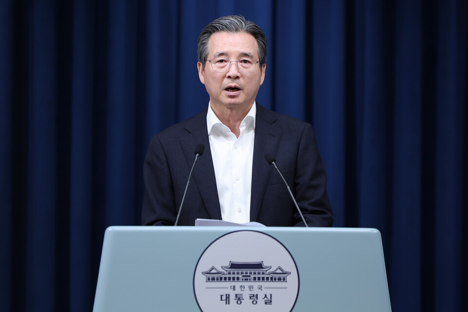 김용범 정책실장이 31일 서울 용산 대통령실 청사에서 한미 관세 협상 타결 관련 브리핑을 하고 있다. (사진=뉴스1)