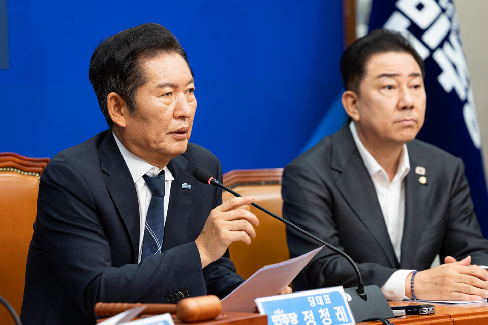 정청래 더불어민주당 대표가 6일 서울 여의도 국회에서 열린 최고위원회의에서 모두 발언을 하고 있다. (사진=뉴스1)