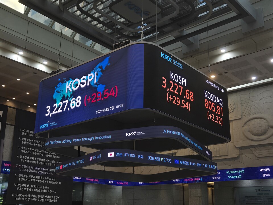 7일 종가 기준 한국거래소 전광판. (사진=박성민 기자)