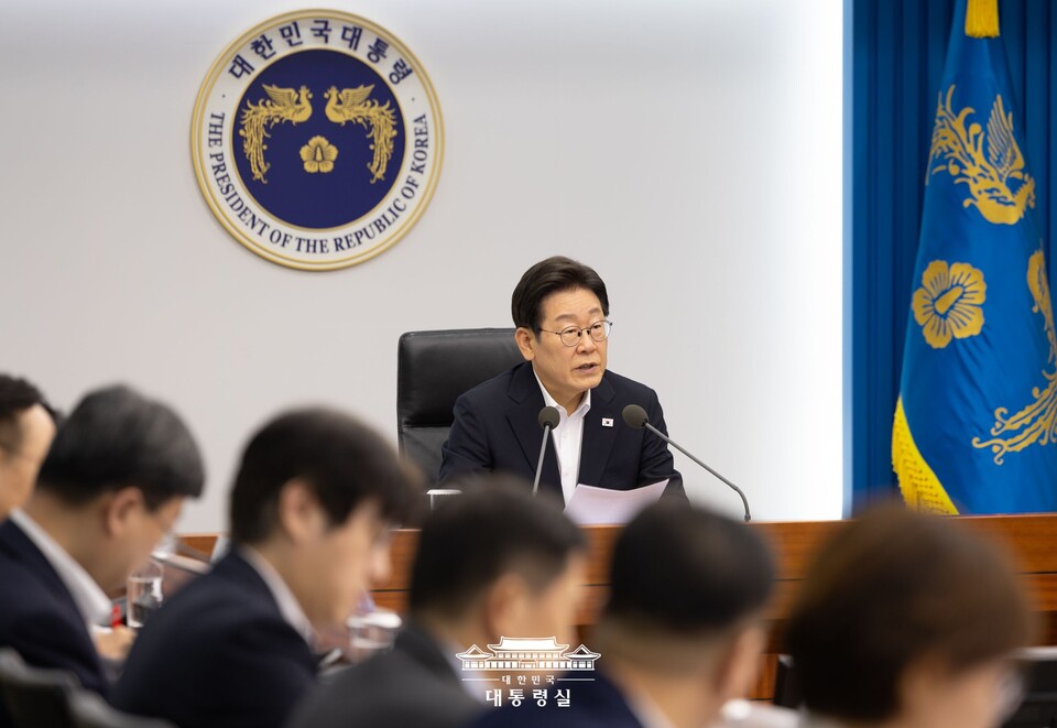 이재명 대통령이 7월 17일 서울 용산 대통령실 청사에서 열린 4차 수석·보좌관 회의에서 발언하고 있다. (사진제공=대통령실)