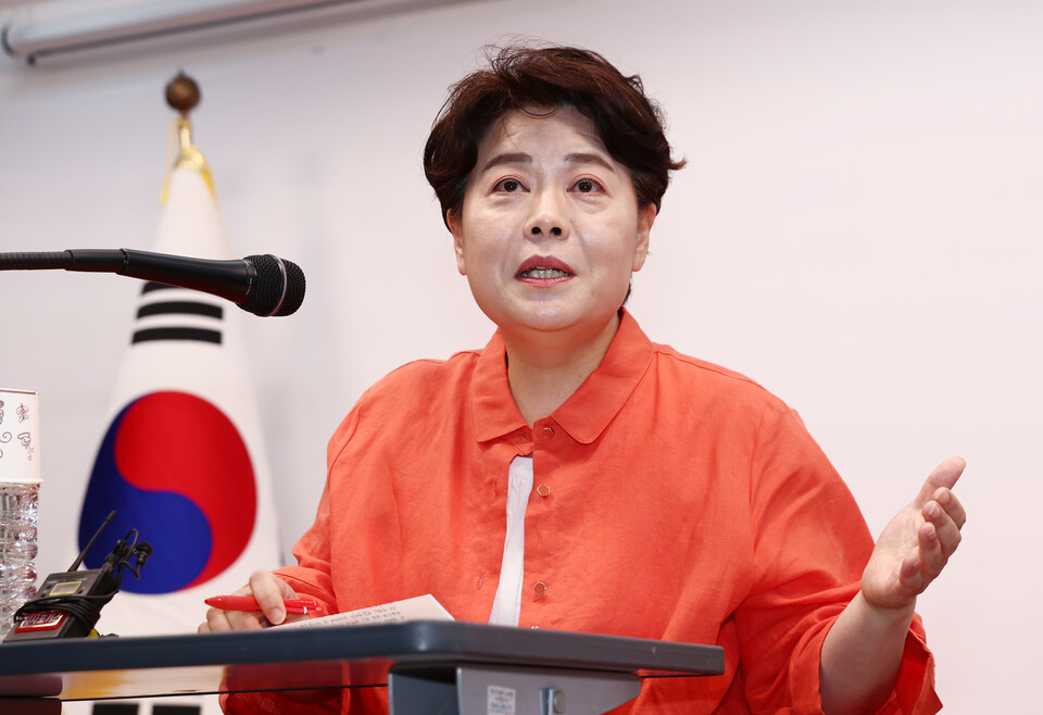 윤희숙 국민의힘 혁신위원장이 지난 7월 16일 서울 여의도 국민의힘 중앙당사에서 현안 관련 기자간담회를 하고 있다. (사진=뉴스1)