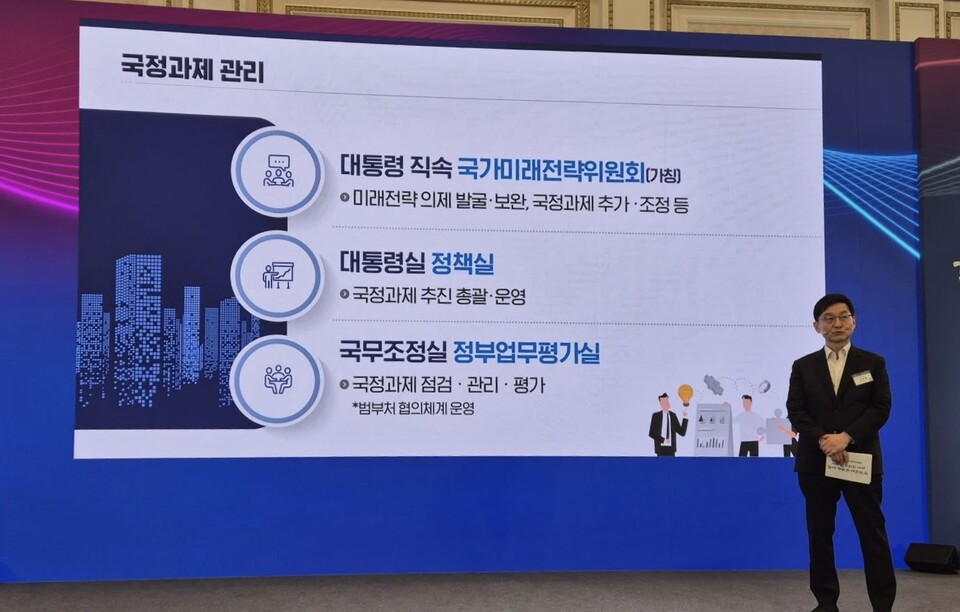윤창렬 국정기획위원회 부위원장이 13일 청와대 영빈관에서 열린 국정기획위원회 국민보고대회에서 발표하고 있다. (출처=정청래 의원 페이스북)