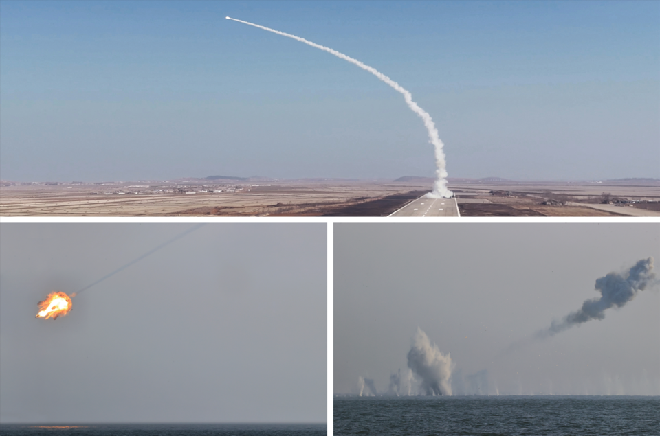 북한 노동당 기관지 노동신문은 "미사일총국은 3월 20일 해당 군수공업기업소에서 본격적인 생산에 들어간 최신형 반항공 미사일무기체계의 종합적 전투 성능 검열을 위한 시험발사를 진행했다"고 보도했다. 김정은 노동당 총비서도 참관했다. (사진=평양 노동신문/뉴스1)