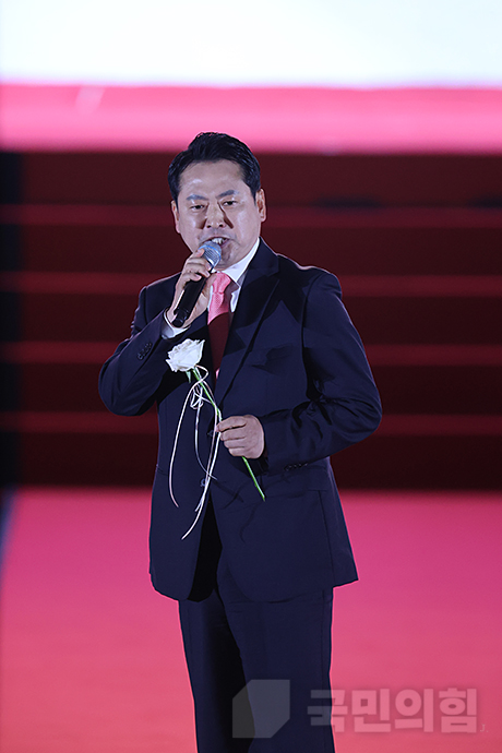 지난 22일 충북 청주 오스코에서 열린 국민의힘 제6차 전당대회에서 장동혁 당대표 후보가 연설하고 있다. (사진제공=국민의힘)