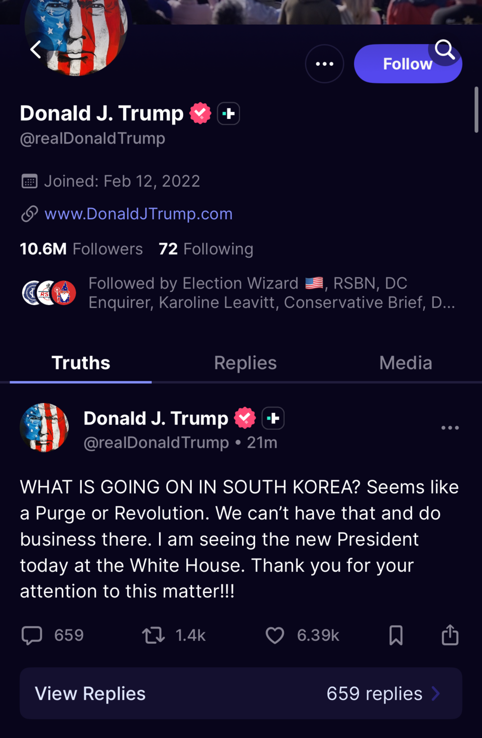 트럼프 대통령 트루스소셜 