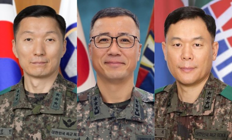 왼쪽부터 김성민 한미연합사령관, 주성운 지상작전사령관, 김호복 제2작전사령관 내정자. (사진제공=국방부)
