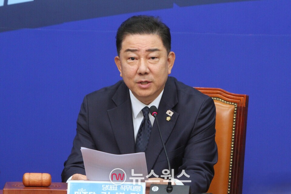 김병기 더불어민주당 원내대표가 국회에서 열린 최고위원회의에 참석해 발언하고 있다. (사진=원성훈 기자)