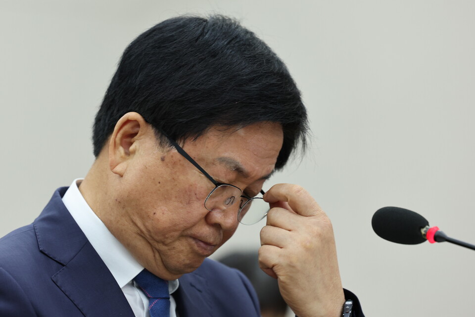 최교진 사회부총리 겸 교육부 장관 후보자가 2일 서울 여의도 국회 교육위원회에서 열린 인사청문회에서 고심하고 있다. (사진=뉴스1)