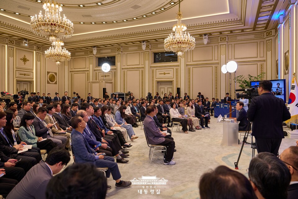 이 대통령은 지난 7월 3일 오전 청와대 영빈관에서 취임 30일 기자회견을 진행하고 있다. (출처=대통령실 홈페이지)