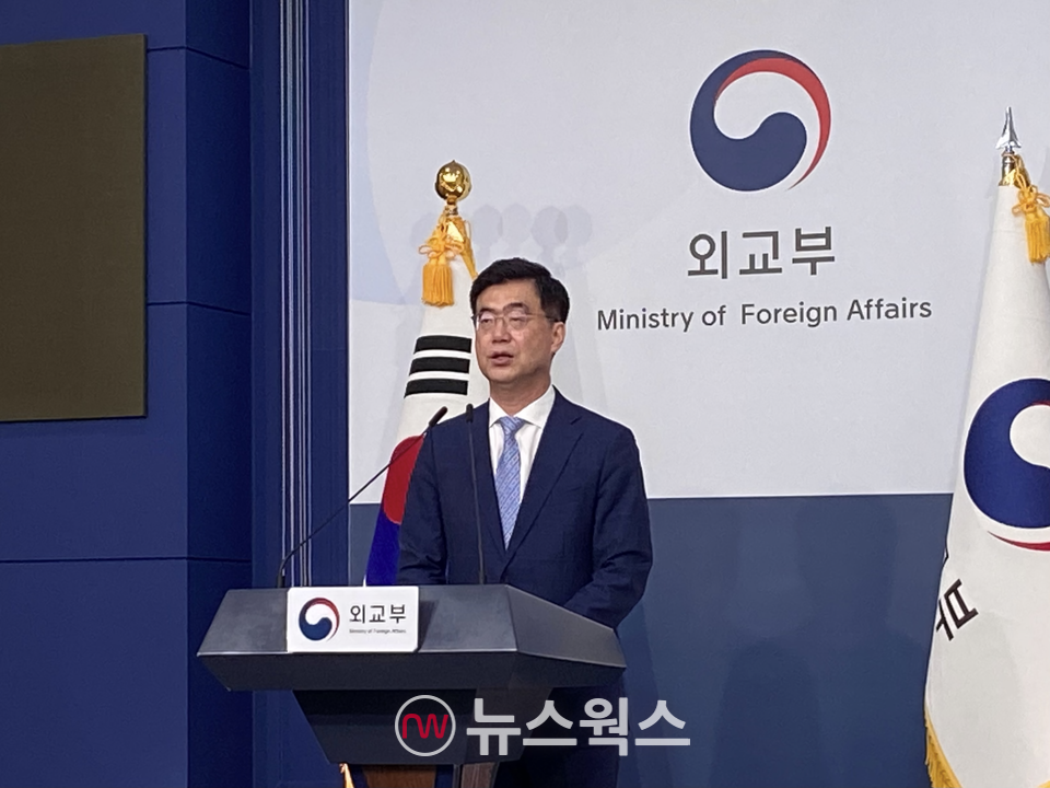 이재웅 외교부 대변인이 정부서울청사 별관에서 정례 브리핑을 하고 있다. (사진=정민서 기자)