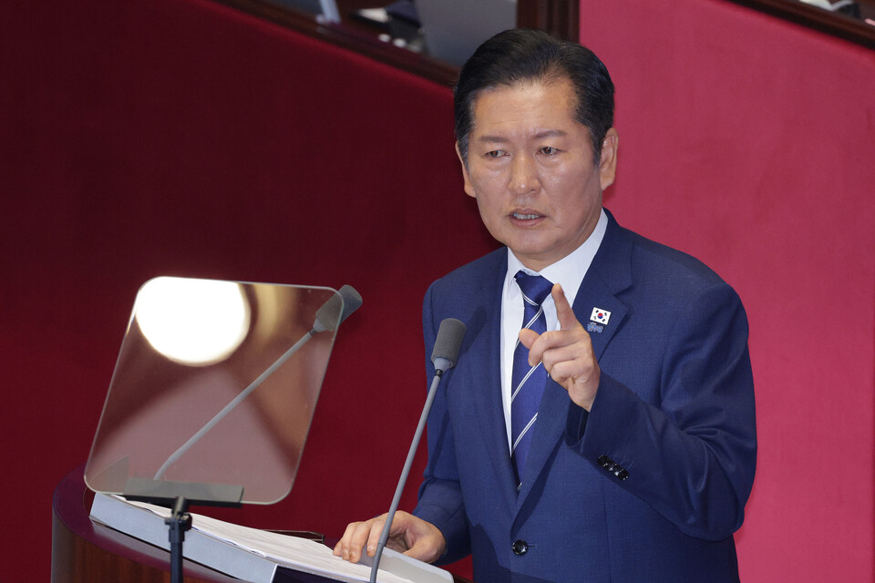 정청래 더불어민주당 대표가 9일 오전 서울 여의도 국회에서 열린 제429회국회(정기회) 제2차 본회의에서 국정에 관한 교섭단체 대표연설을 하고 있다. (사진=뉴스1)