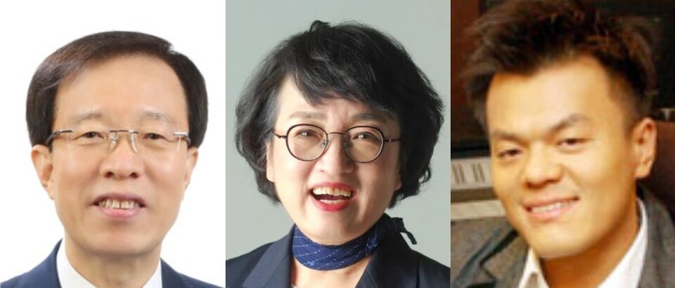 이석연(왼쪽부터) 국민통합위원회 위원장, 김진애 국가건축정책위원회 위원장, 박진영 대중문화교류위원회 공동위원장. (사진제공=대통령실)