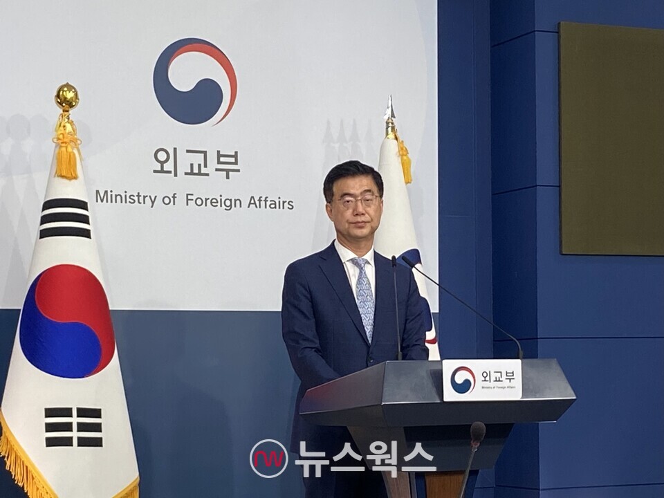 이재웅 외교부 대변인이 서울 종로구 정부서울청사 별관에서 정례 브리핑을 하고 있다. (사진=정민서 기자)