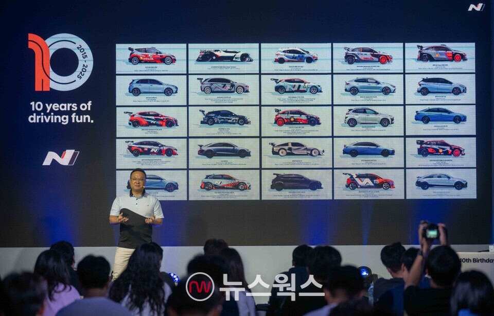 박준우 현대차 N매니지먼트실 상무가 고성능 브랜드 N 출범 10주년 기념식에서 발표하고 있다. (사진제공=현대차)
