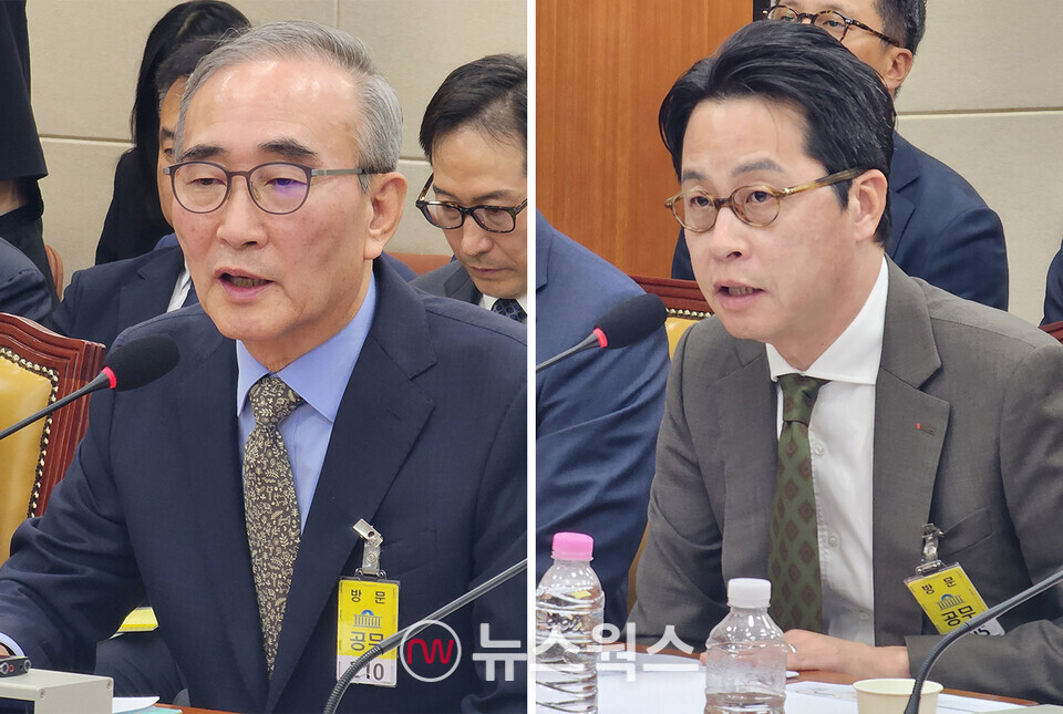 김영섭(왼쪽) KT 대표와 조좌진 롯데카드 대표가 개인정보 유출 사건에 대해 사과하고 있다. (사진=박광하 기자)